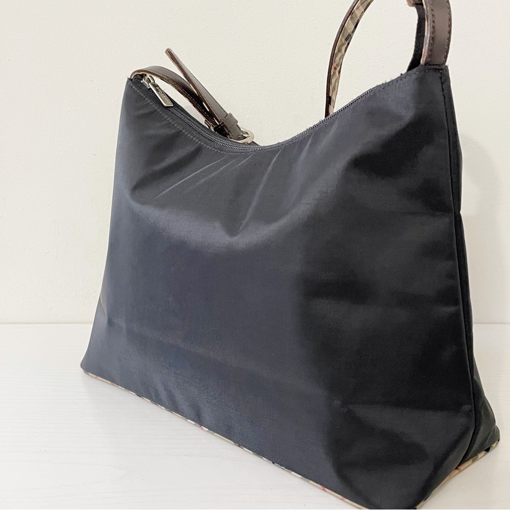 Burberry blue label black nylon tan nova check trim shoulder hobo bag - Picture 2 of 12